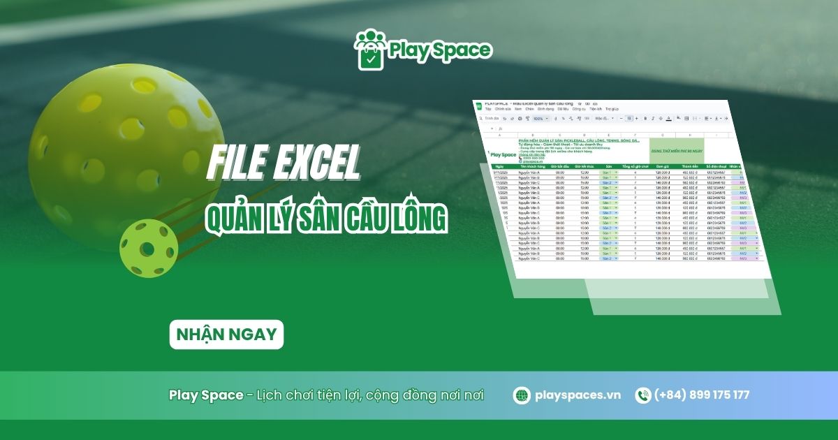 Tải ngay file excel quản lý sân cầu lông